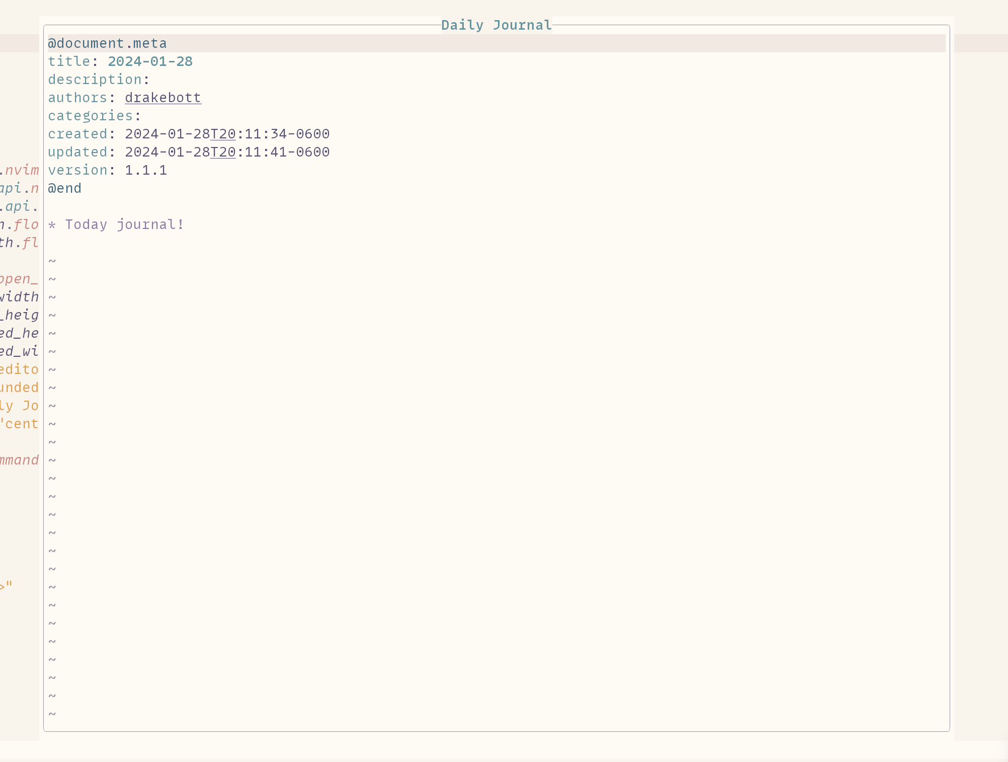 Screenshot of my floating journal window
